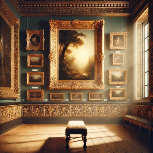 A scene of an antique art gallery