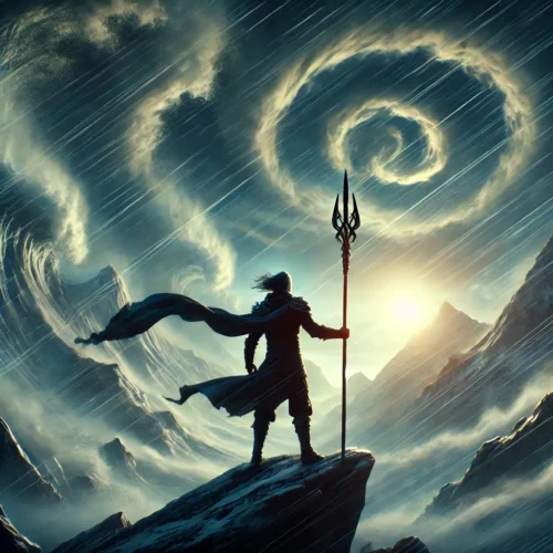 Kaladin against stormy skies