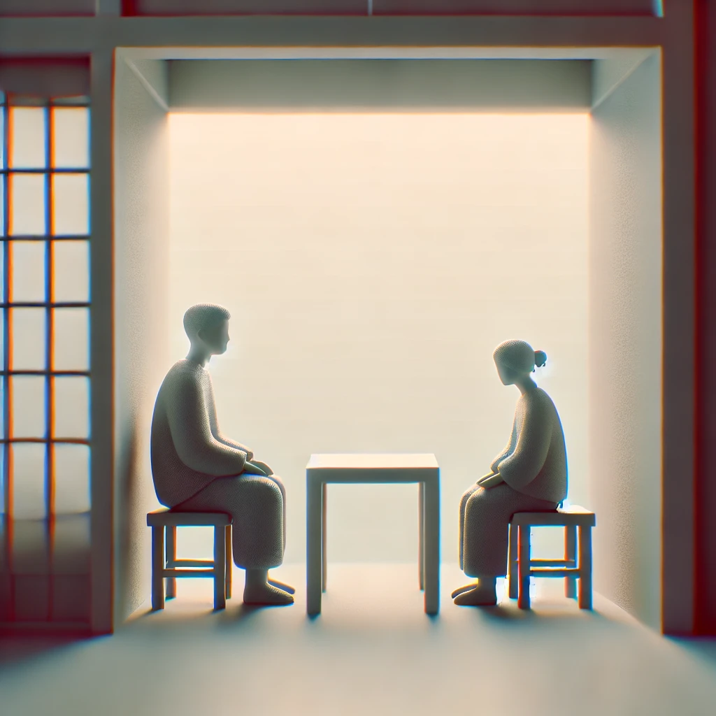 Two people sitting across each other