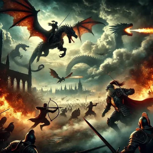 Battle with dragons above