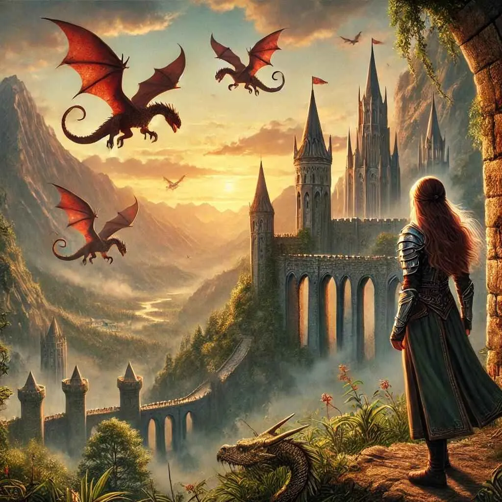 Woman Standing with dragons