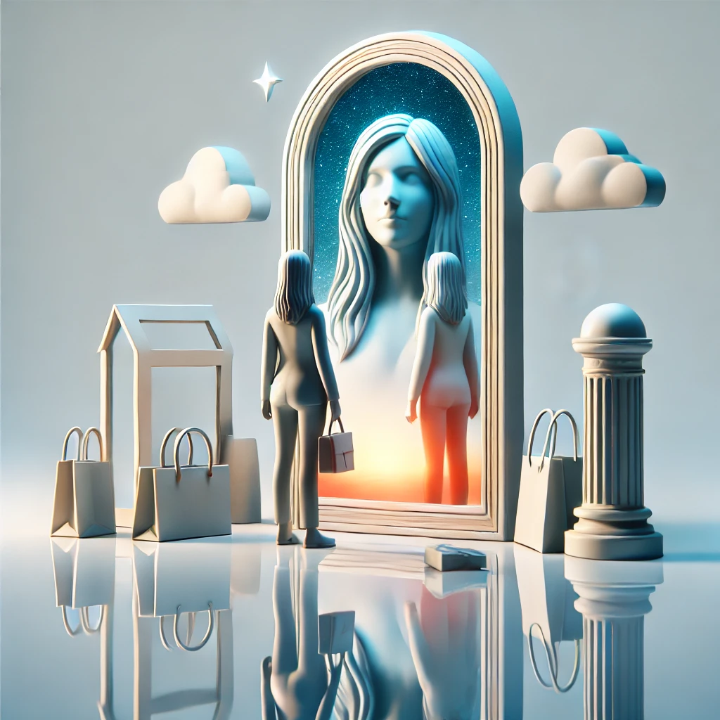 image showing a woman standing in front of a mirror, reflecting on her identity