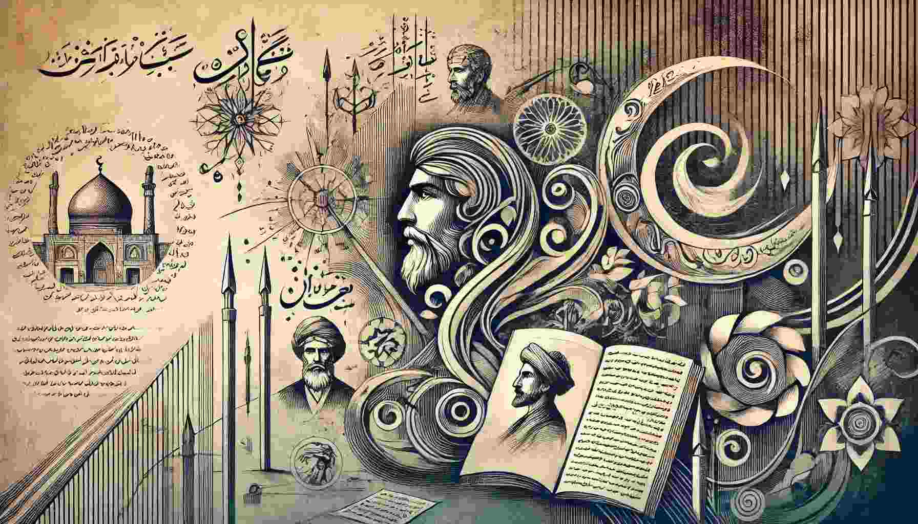 stylized image showing symbols of Persian culture